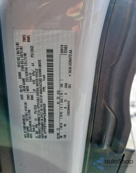 2023 Ford Transit T-150 z USA, uszkodzony, nr VIN 1FTYE1Y89PKB68920